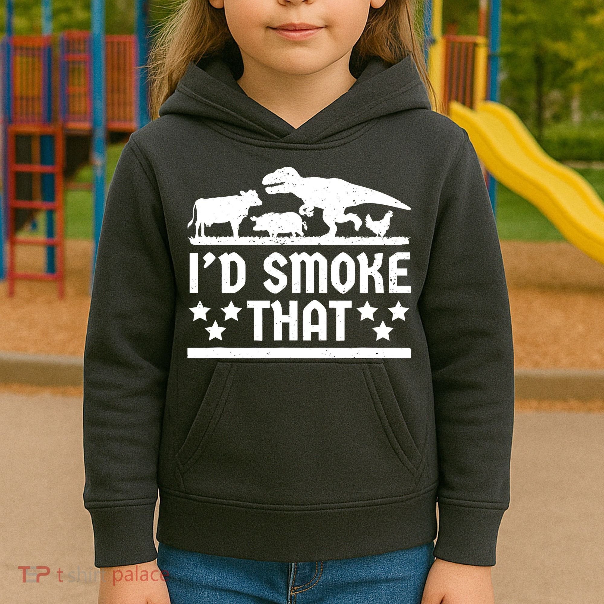 Funny Id Smoke That Bbq Barbeque Dinosaur Kids Hoodie
