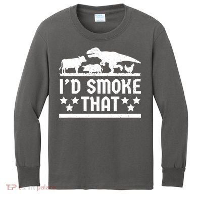 Funny Id Smoke That Bbq Barbeque Dinosaur Kids Long Sleeve Shirt