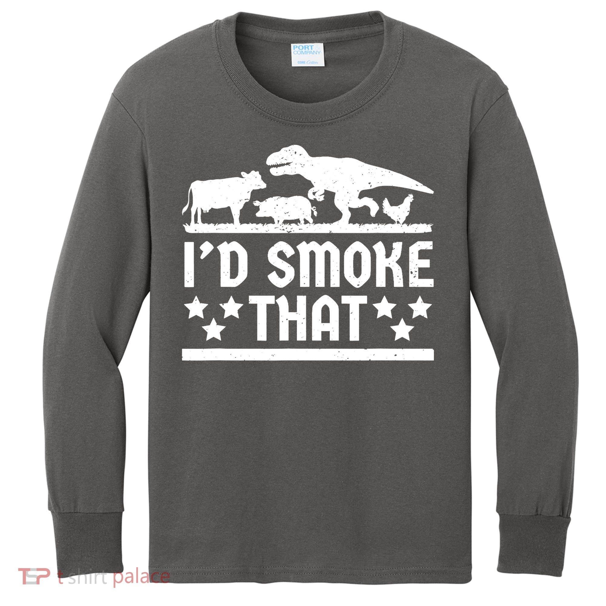 Funny Id Smoke That Bbq Barbeque Dinosaur Kids Long Sleeve Shirt