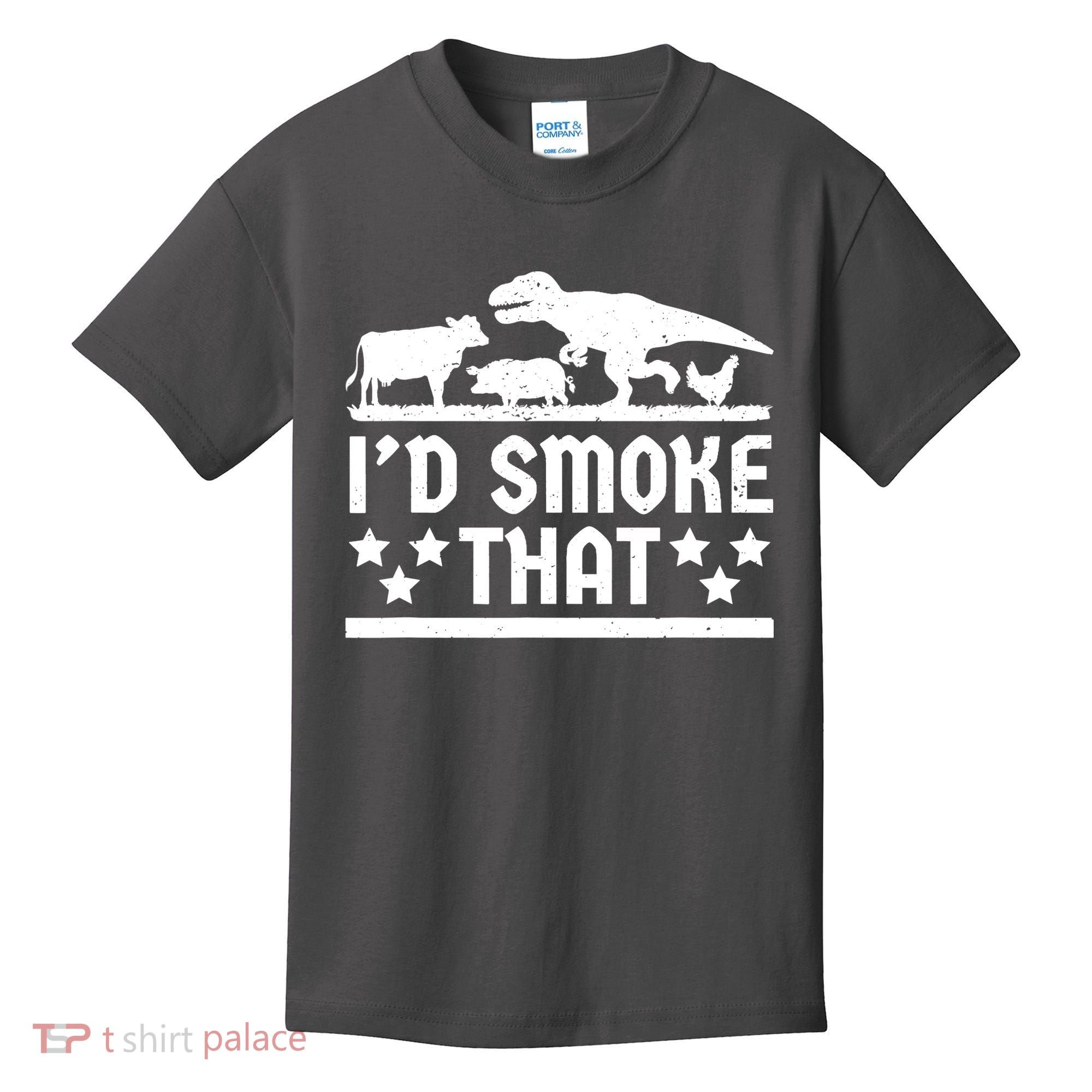Funny Id Smoke That Bbq Barbeque Dinosaur Kids T-Shirt