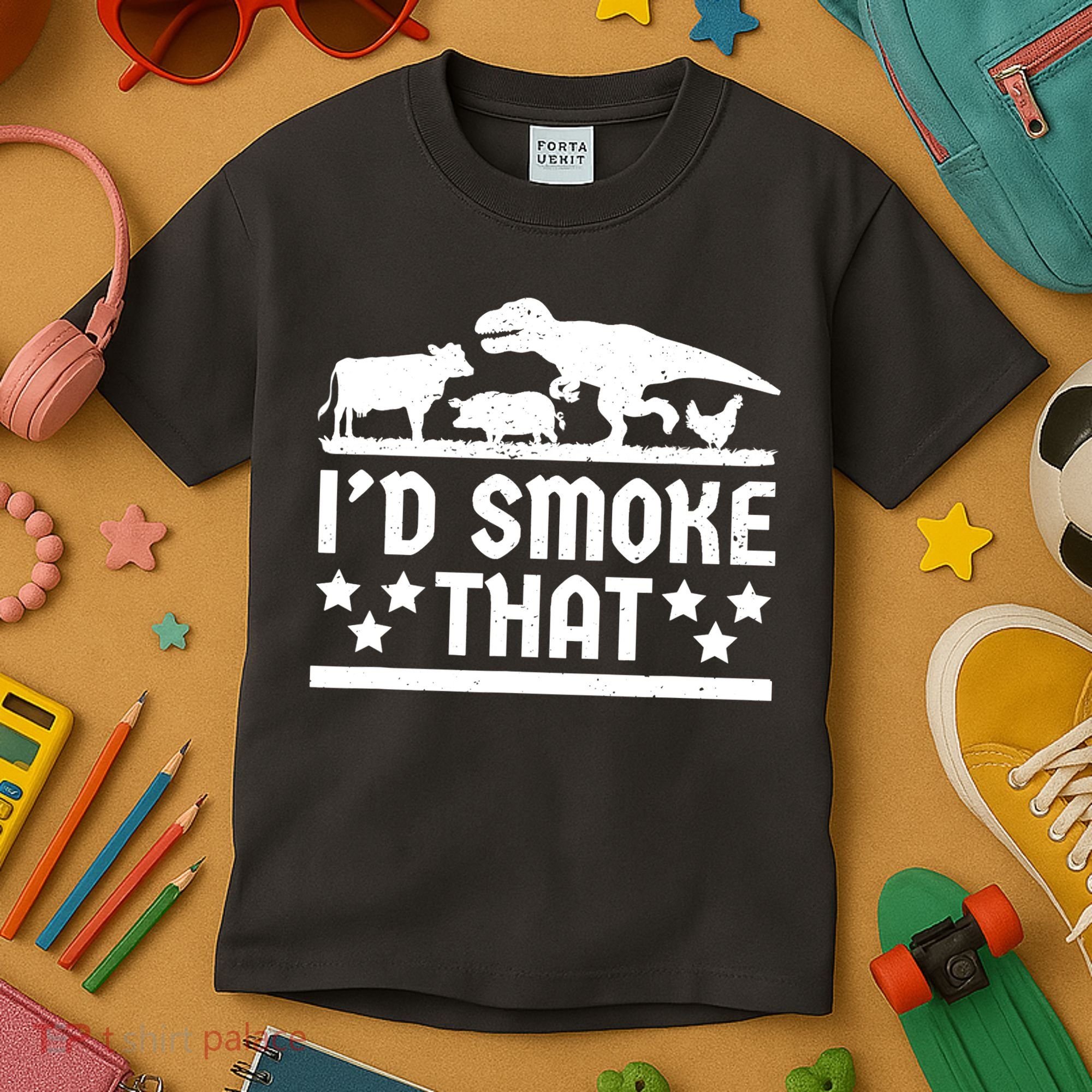 Funny Id Smoke That Bbq Barbeque Dinosaur Kids T-Shirt
