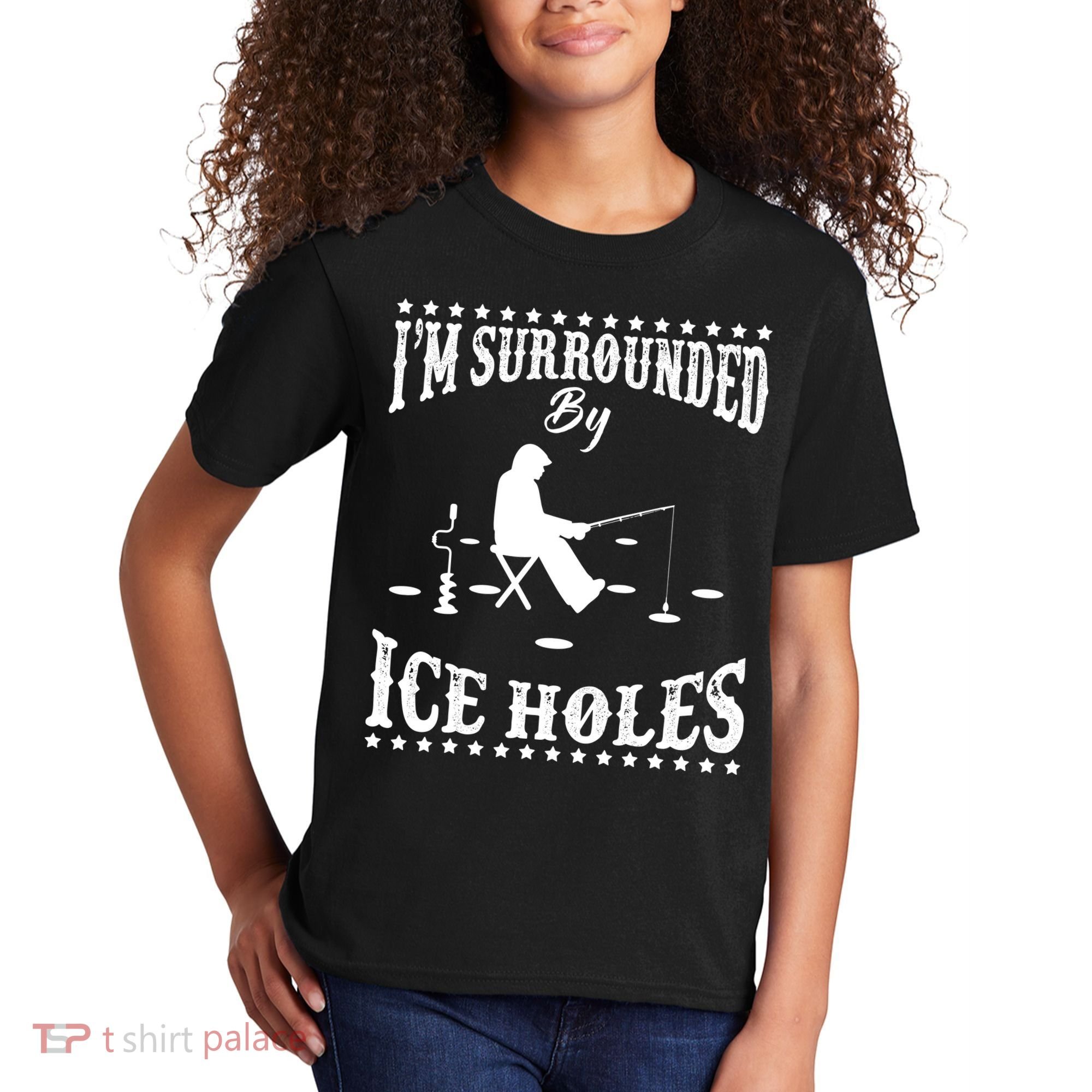 Funny I'm Surrounded By Ice Hole Ice Fishing Enthusiast Kids T-Shirt