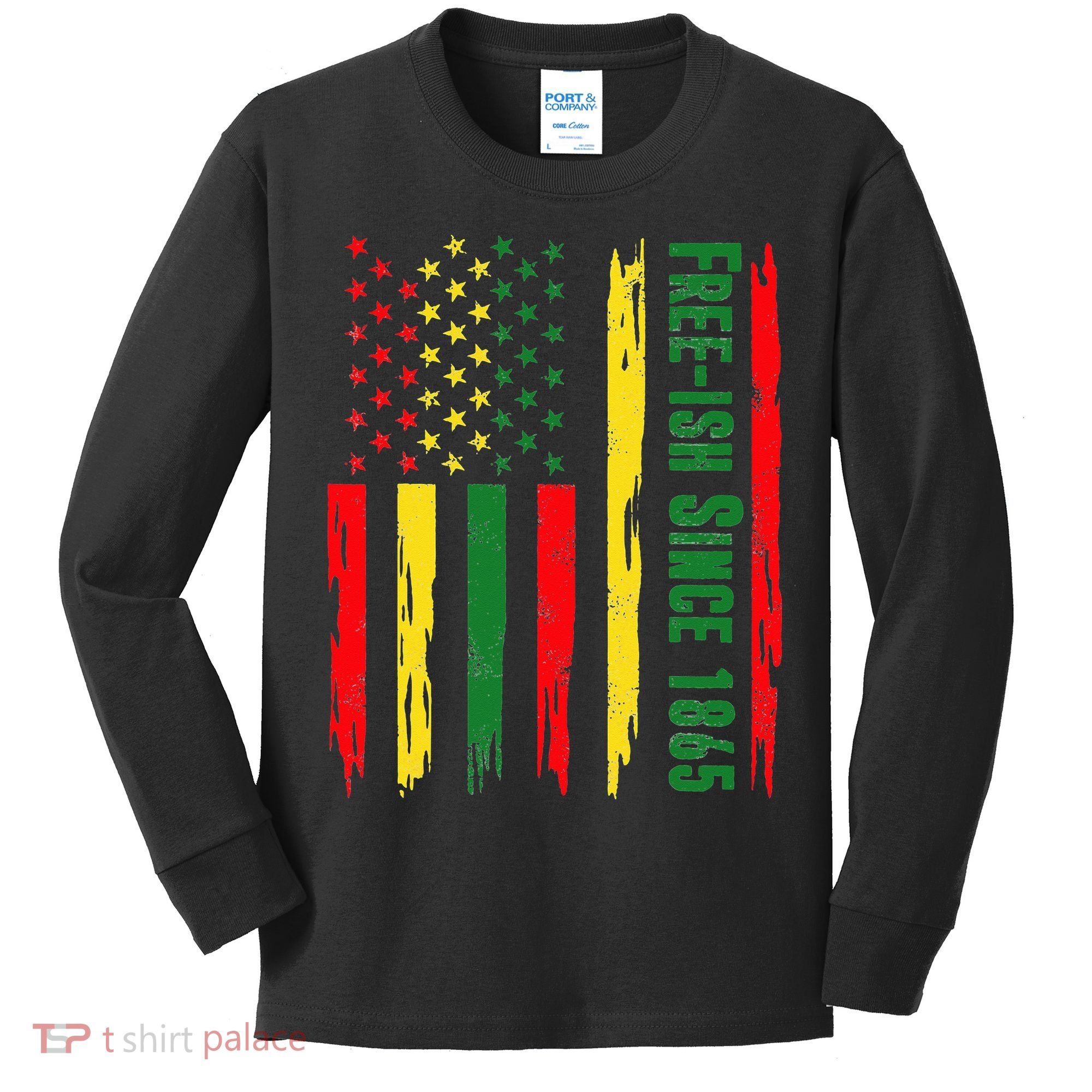 Free Ish Since 1865 With Pan African Flag For Juneteenth Kids Long Sleeve Shirt