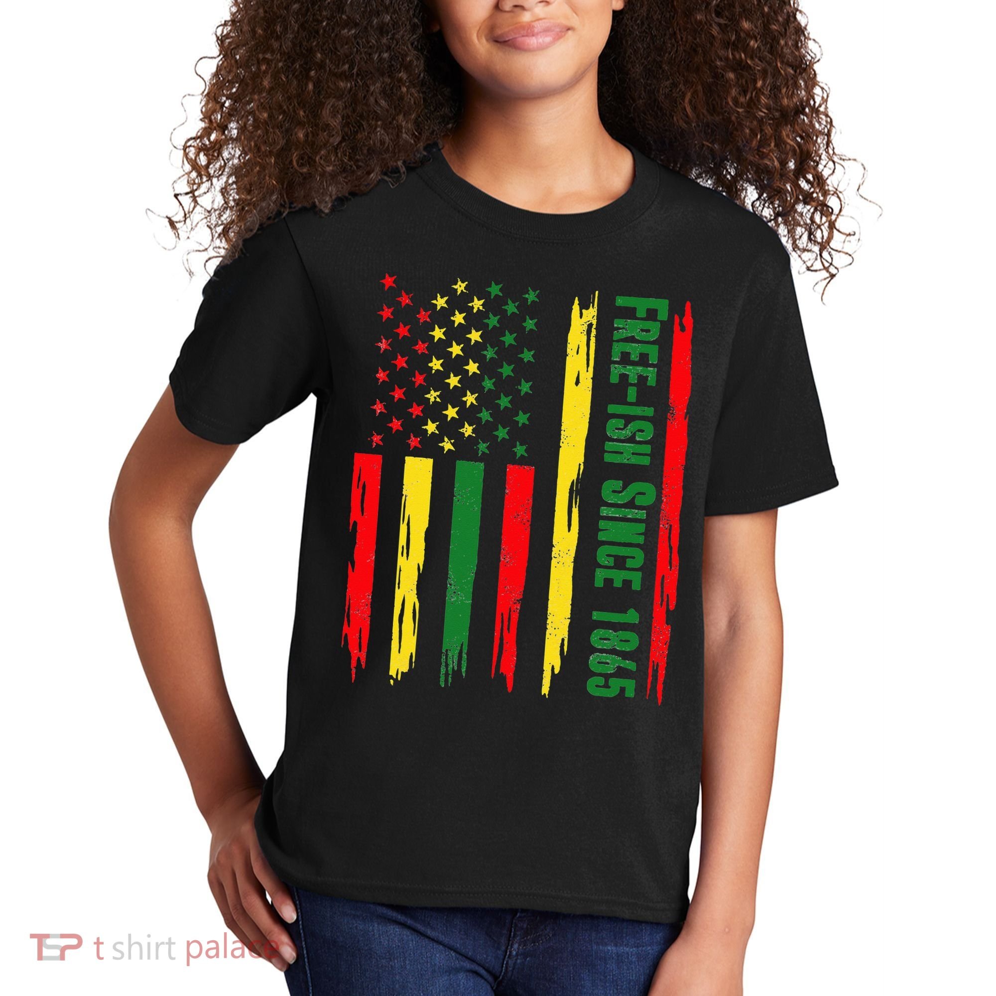 Free Ish Since 1865 With Pan African Flag For Juneteenth Kids T-Shirt