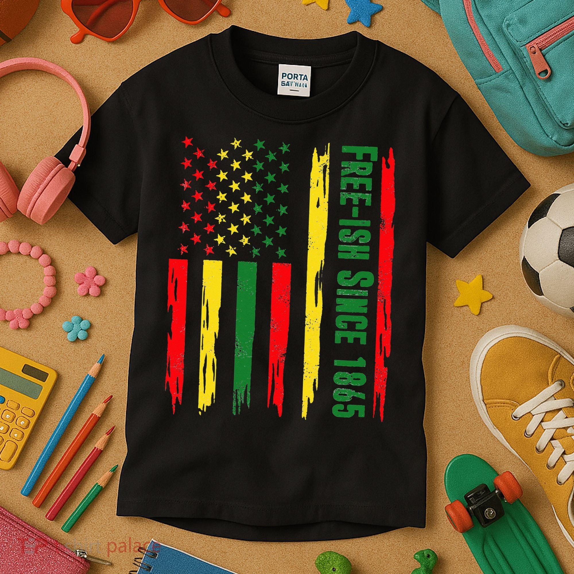 Free Ish Since 1865 With Pan African Flag For Juneteenth Kids T-Shirt