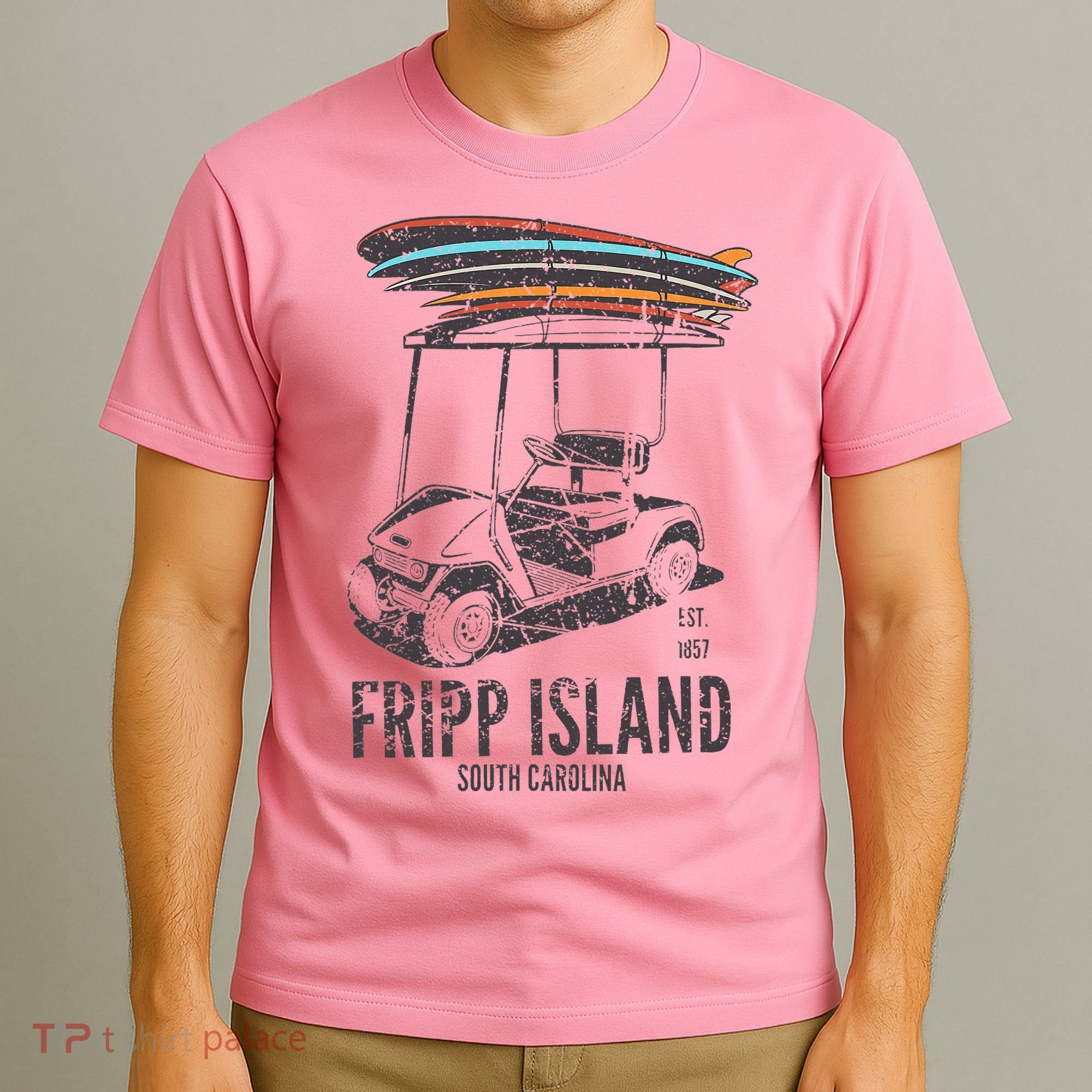 Fripp Island South Carolina Golf Cart Surfer Lowcountry T-Shirt