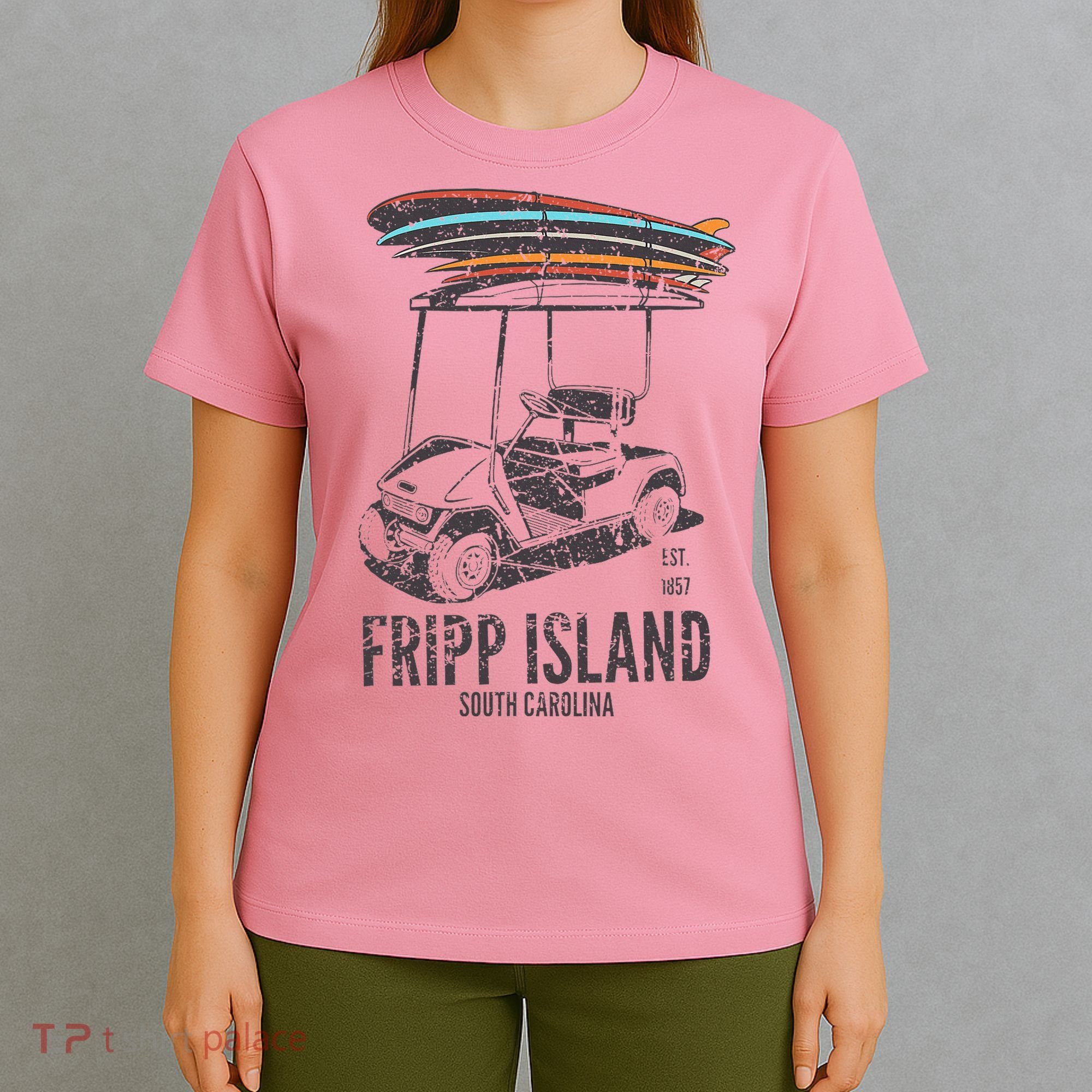 Fripp Island South Carolina Golf Cart Surfer Lowcountry T-Shirt