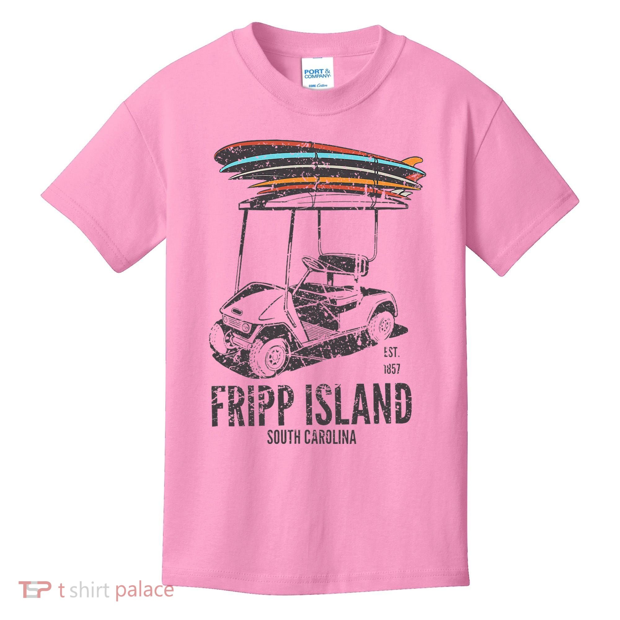 Fripp Island South Carolina Golf Cart Surfer Lowcountry Kids T-Shirt