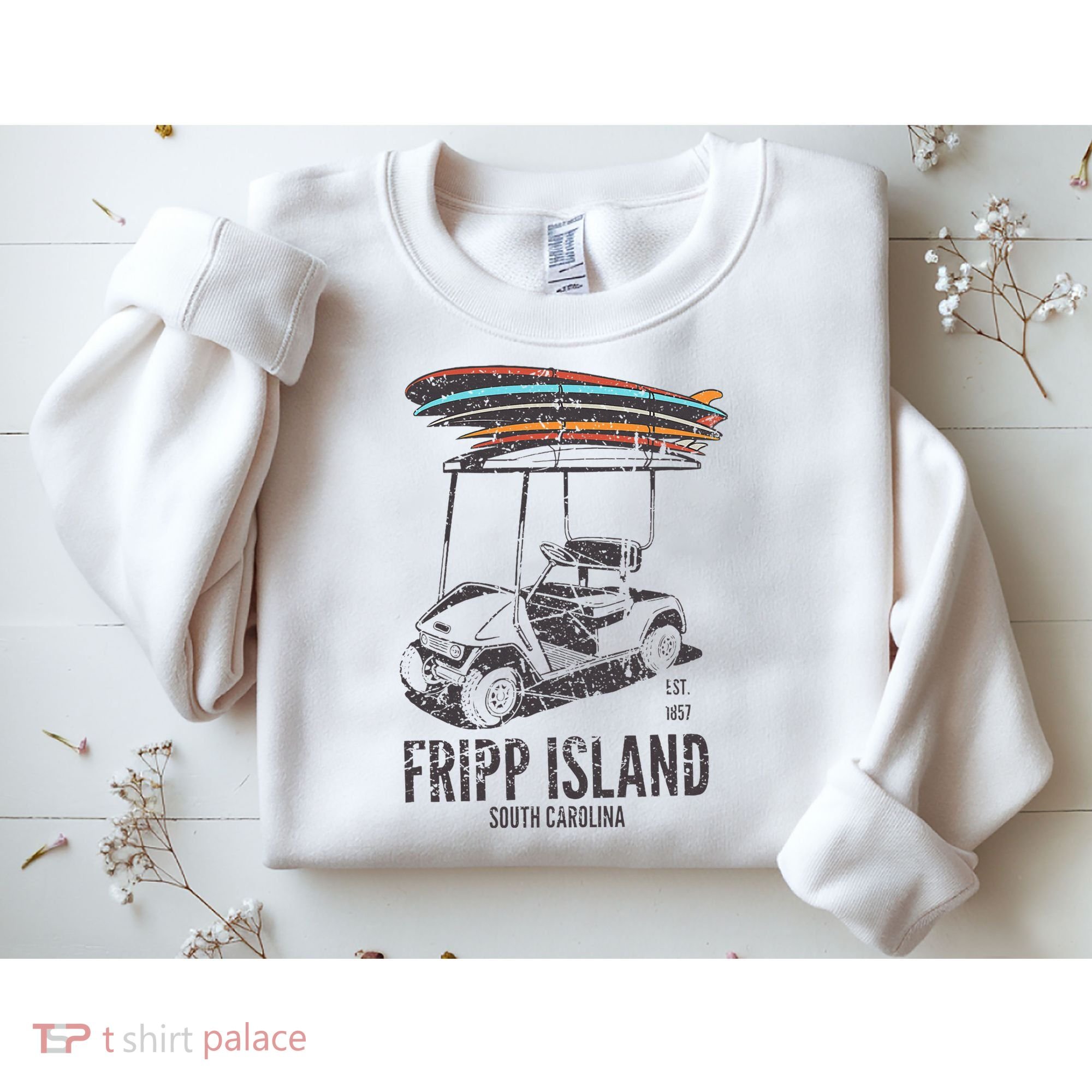 Fripp Island South Carolina Golf Cart Surfer Lowcountry Sweatshirt