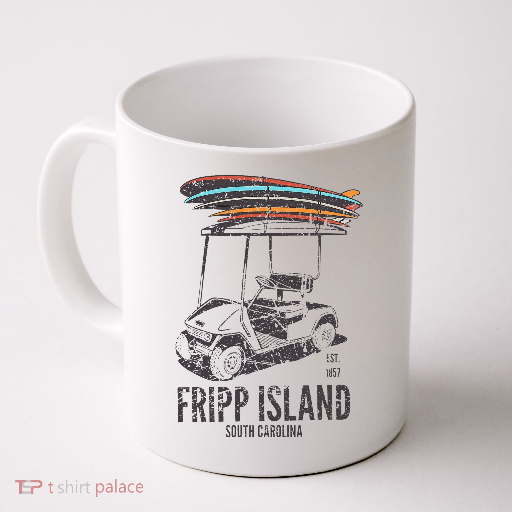 Fripp Island South Carolina Golf Cart Surfer Lowcountry Coffee Mug