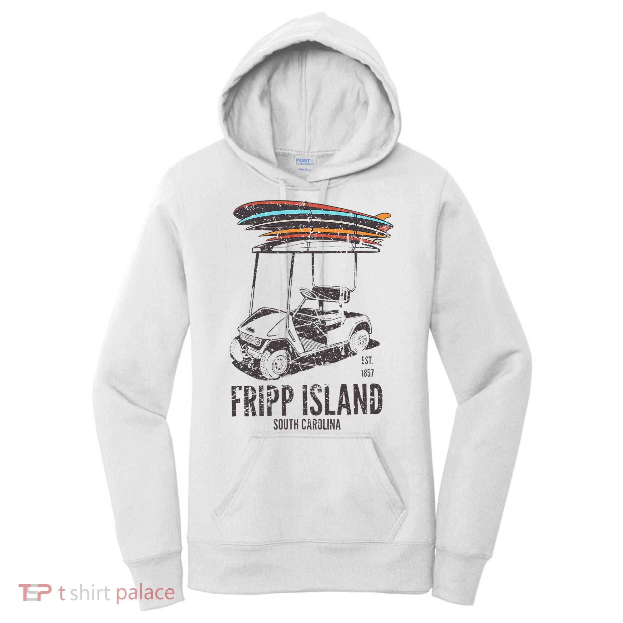 Fripp Island South Carolina Golf Cart Surfer Lowcountry Women's Hoodie