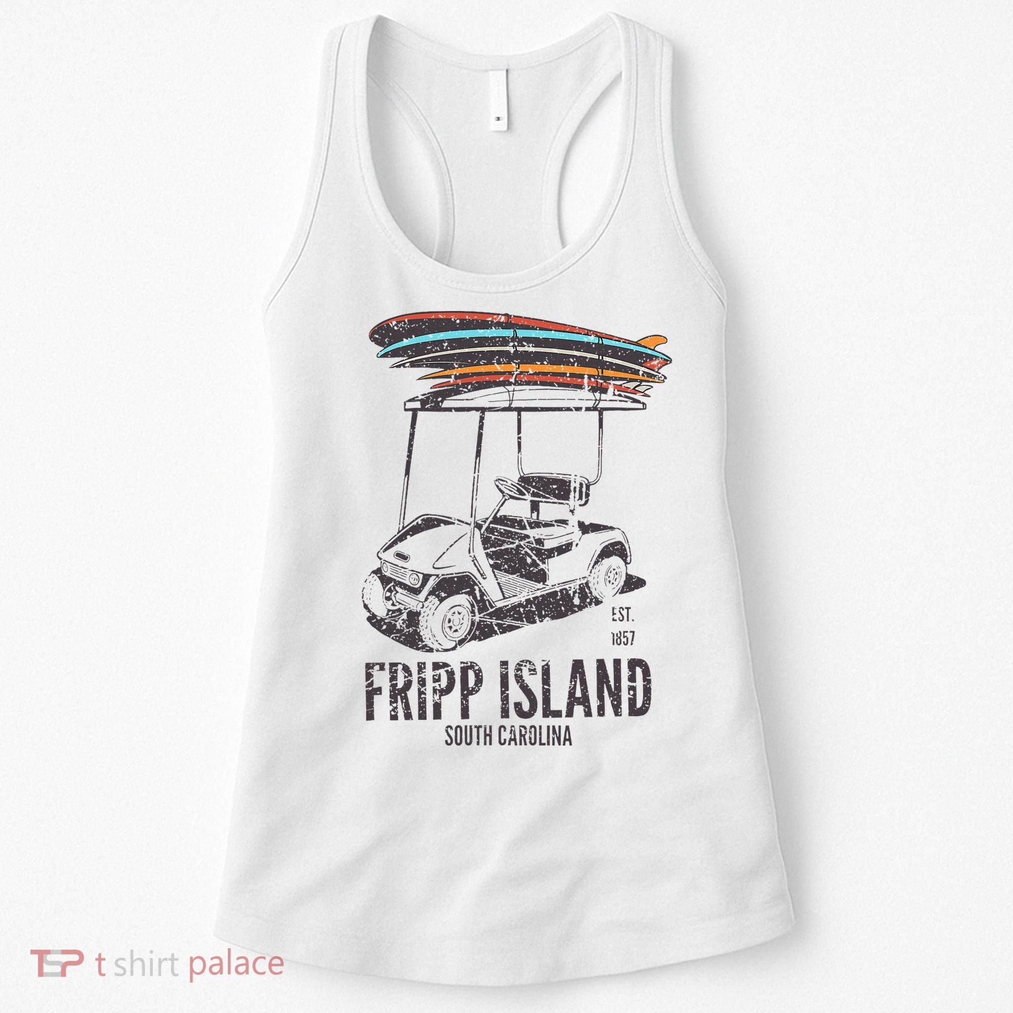 Fripp Island South Carolina Golf Cart Surfer Lowcountry Women's Tank Top