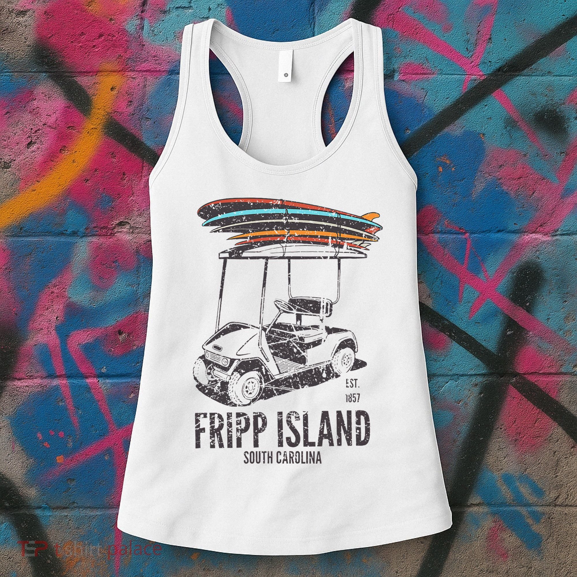 Fripp Island South Carolina Golf Cart Surfer Lowcountry Women's Tank Top
