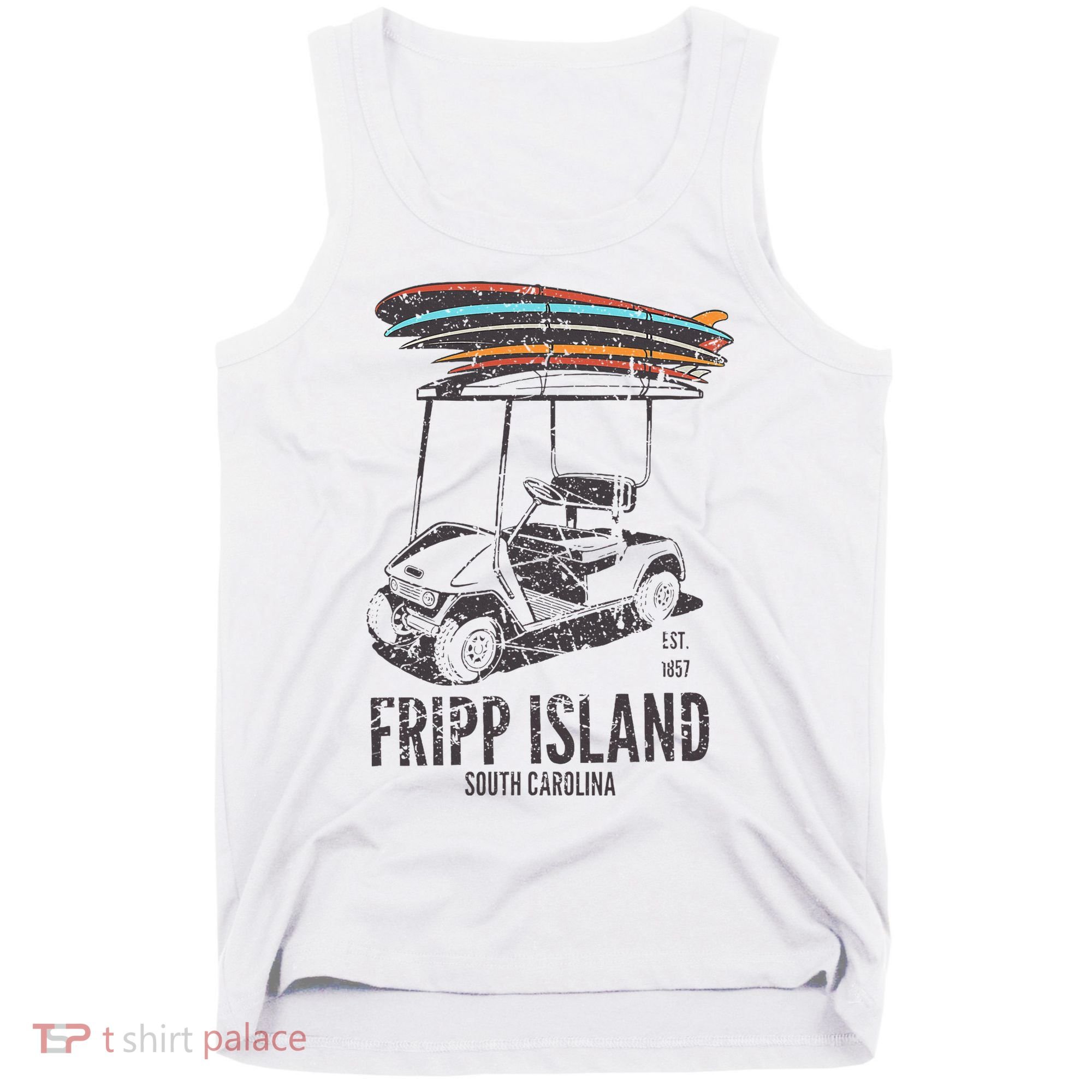 Fripp Island South Carolina Golf Cart Surfer Lowcountry Tank Top