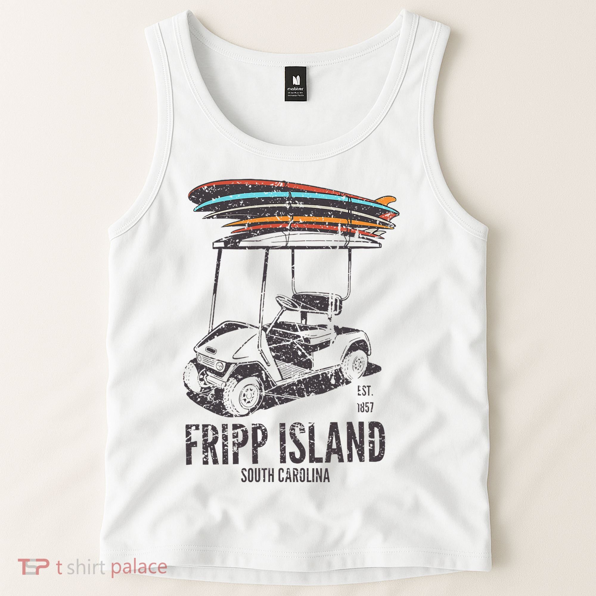 Fripp Island South Carolina Golf Cart Surfer Lowcountry Tank Top