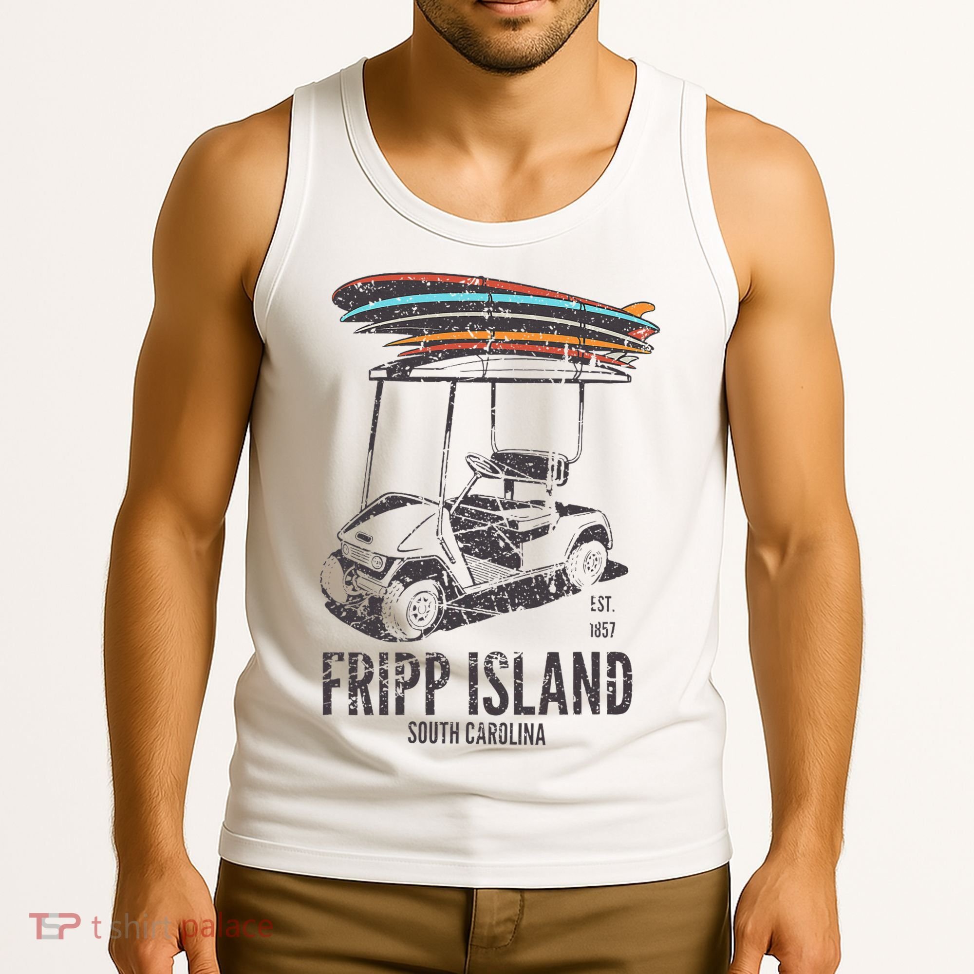 Fripp Island South Carolina Golf Cart Surfer Lowcountry Tank Top