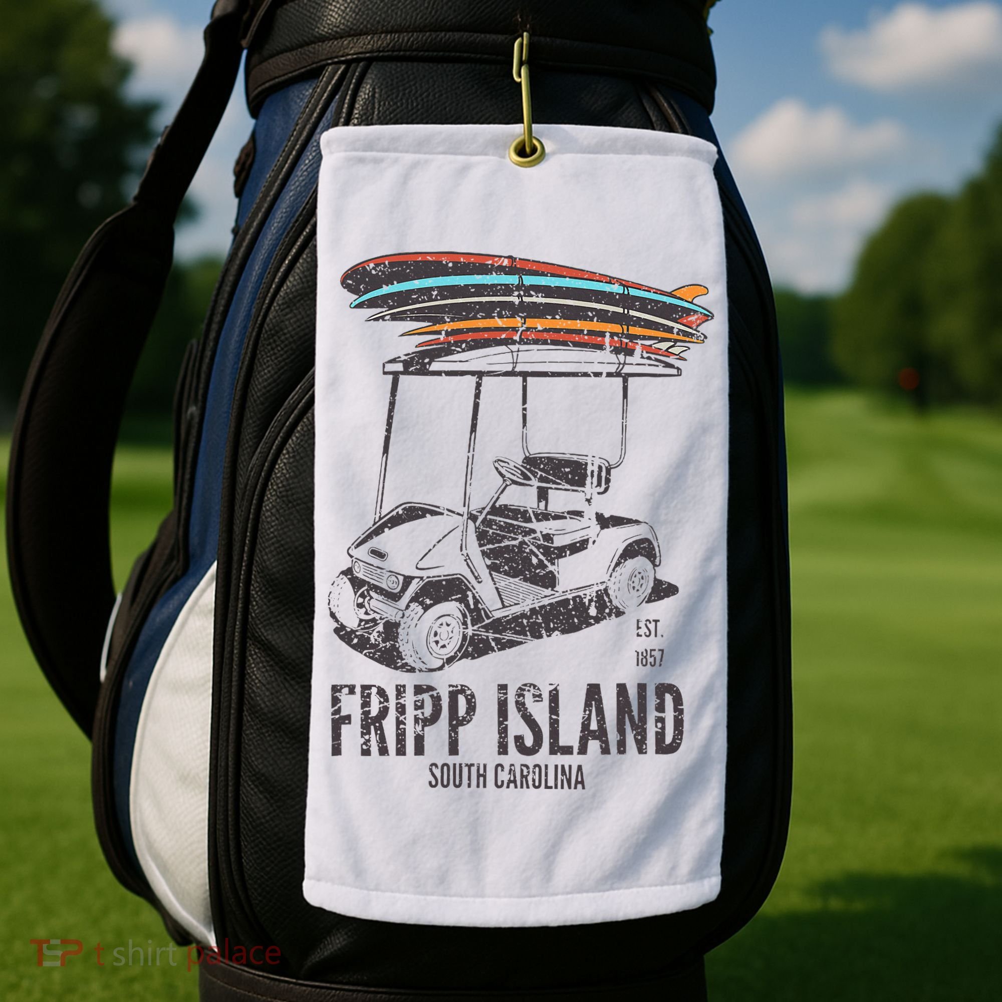 Fripp Island South Carolina Golf Cart Surfer Lowcountry Golf Towel