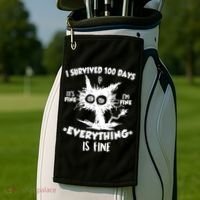 Funny I Survived 100 Days It's Fine I'm Fine Everything Is Fine Golf Towel thumb 2