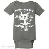 Funny I Survived 100 Days It's Fine I'm Fine Everything Is Fine Baby Bodysuit thumb 0