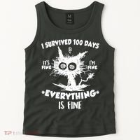 Funny I Survived 100 Days It's Fine I'm Fine Everything Is Fine Tank Top thumb 2
