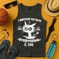 Funny I Survived 100 Days It's Fine I'm Fine Everything Is Fine Tank Top thumb 4