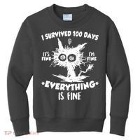 Funny I Survived 100 Days It's Fine I'm Fine Everything Is Fine Kids Sweatshirt thumb 0