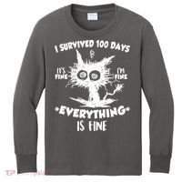 Funny I Survived 100 Days It's Fine I'm Fine Everything Is Fine Kids Long Sleeve Shirt thumb 0