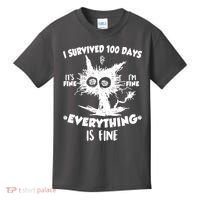 Funny I Survived 100 Days It's Fine I'm Fine Everything Is Fine Kids T-Shirt thumb 0