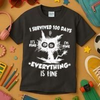 Funny I Survived 100 Days It's Fine I'm Fine Everything Is Fine Kids T-Shirt thumb 3