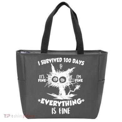 Funny I Survived 100 Days It's Fine I'm Fine Everything Is Fine Tote Bag
