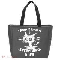 Funny I Survived 100 Days It's Fine I'm Fine Everything Is Fine Tote Bag thumb 0