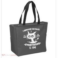Funny I Survived 100 Days It's Fine I'm Fine Everything Is Fine Tote Bag thumb 2