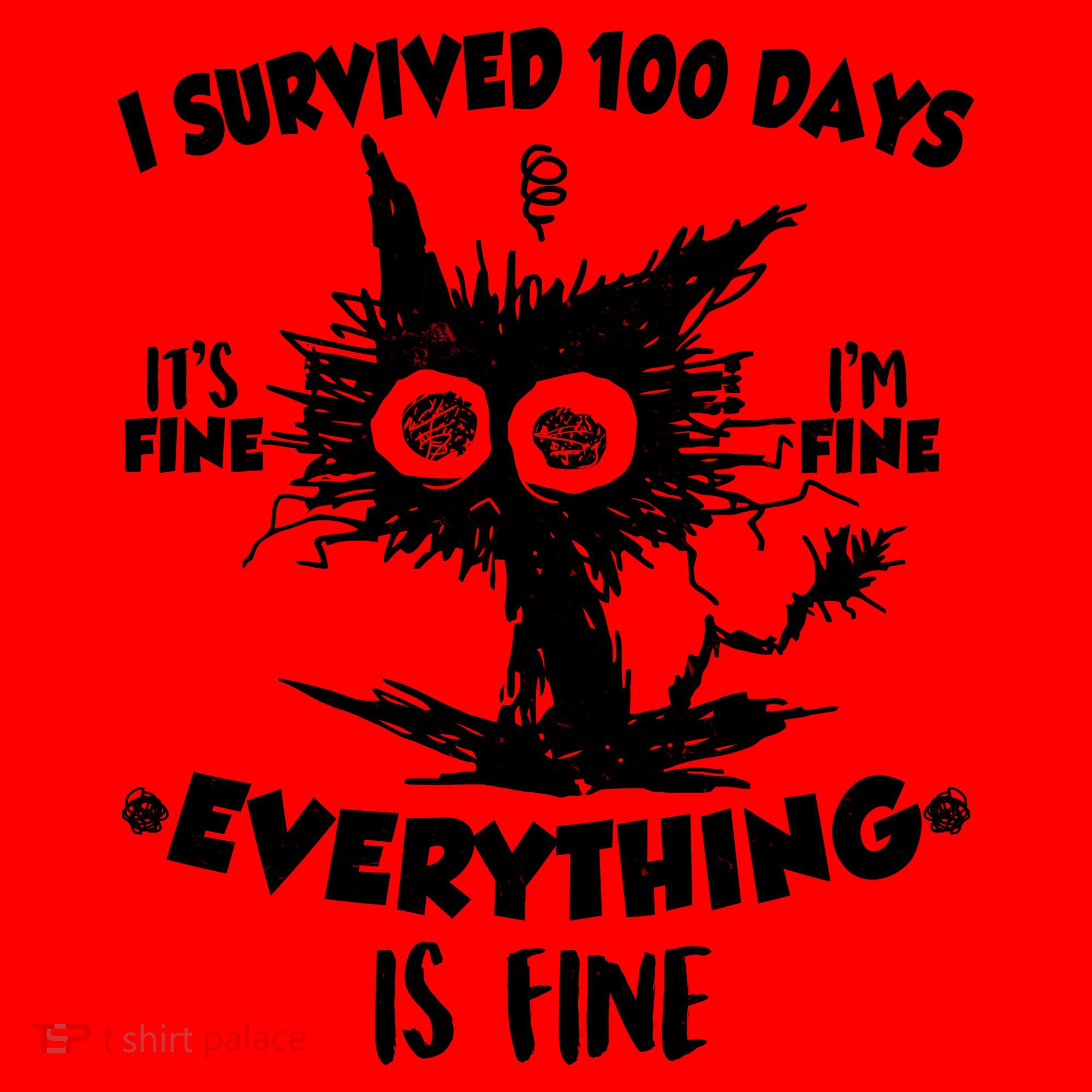 Funny I Survived 100 Days It's Fine I'm Fine Everything Is Fine Santa Hat