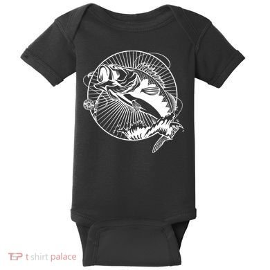 Fishing - Jumping Bass Fish Baby Bodysuit