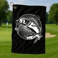 Fishing - Jumping Bass Fish Golf Towel thumb 1