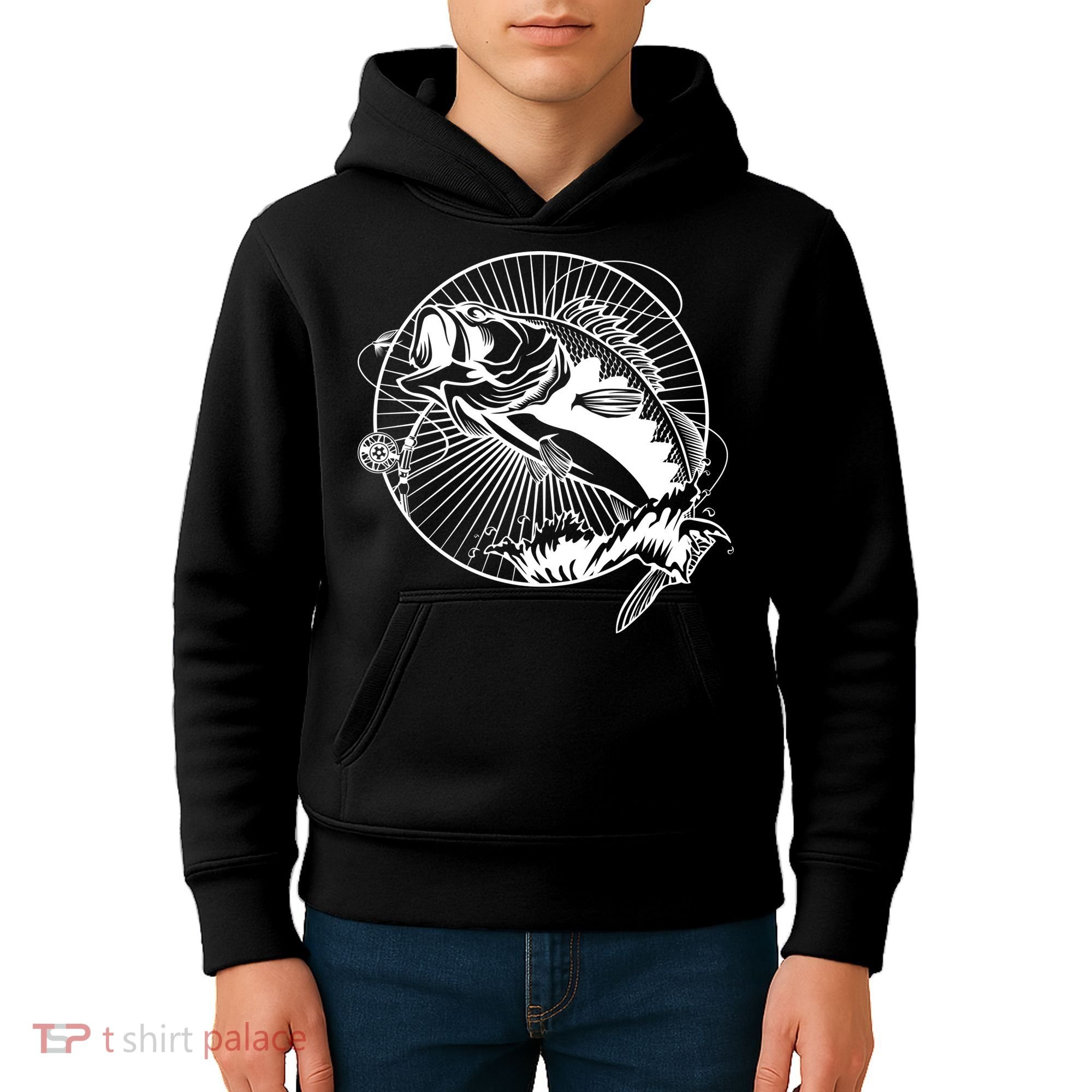Fishing - Jumping Bass Fish Kids Hoodie