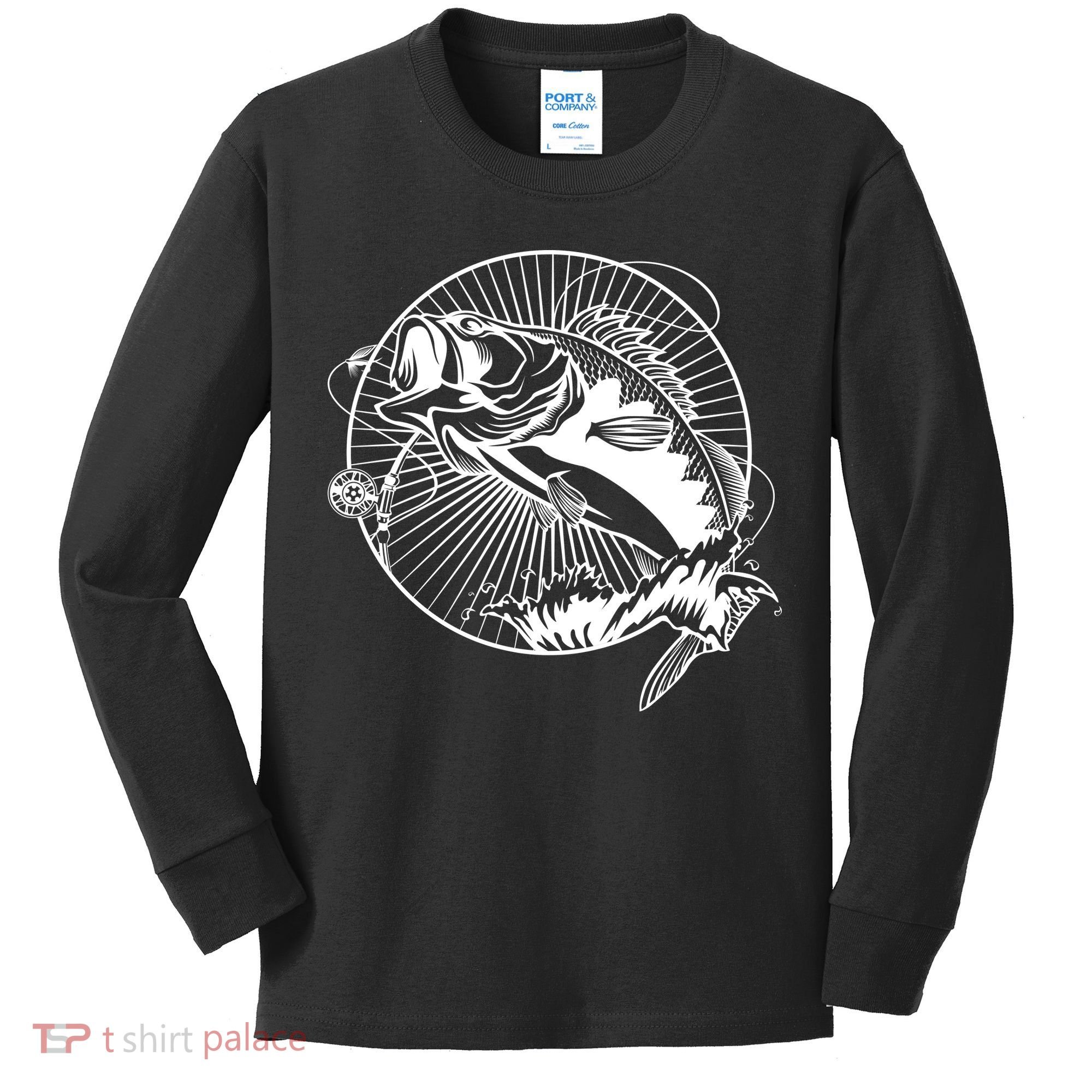 Fishing - Jumping Bass Fish Kids Long Sleeve Shirt