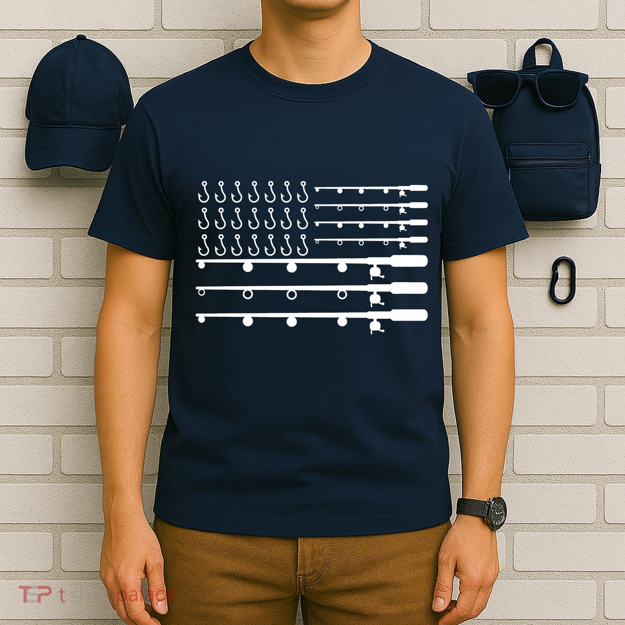 Fishing American Flag Fisherman Rods T-Shirt