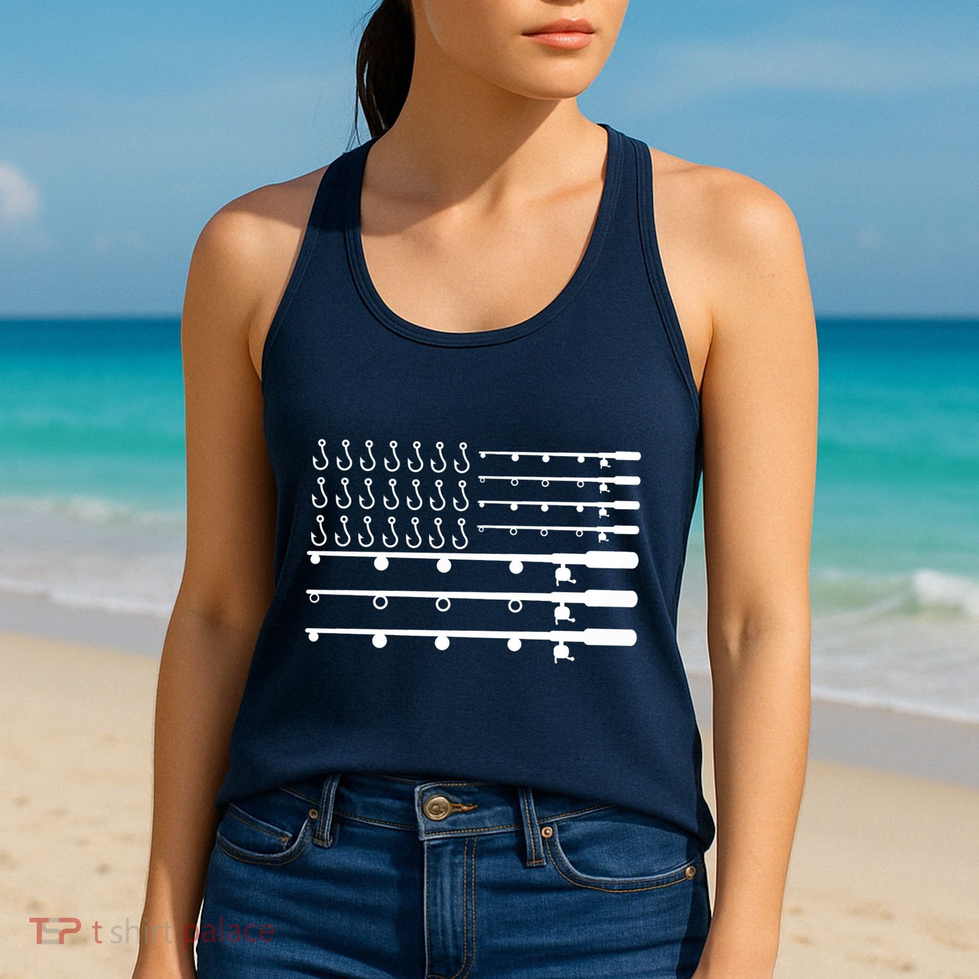 Fishing American Flag Fisherman Rods Women's Tank Top