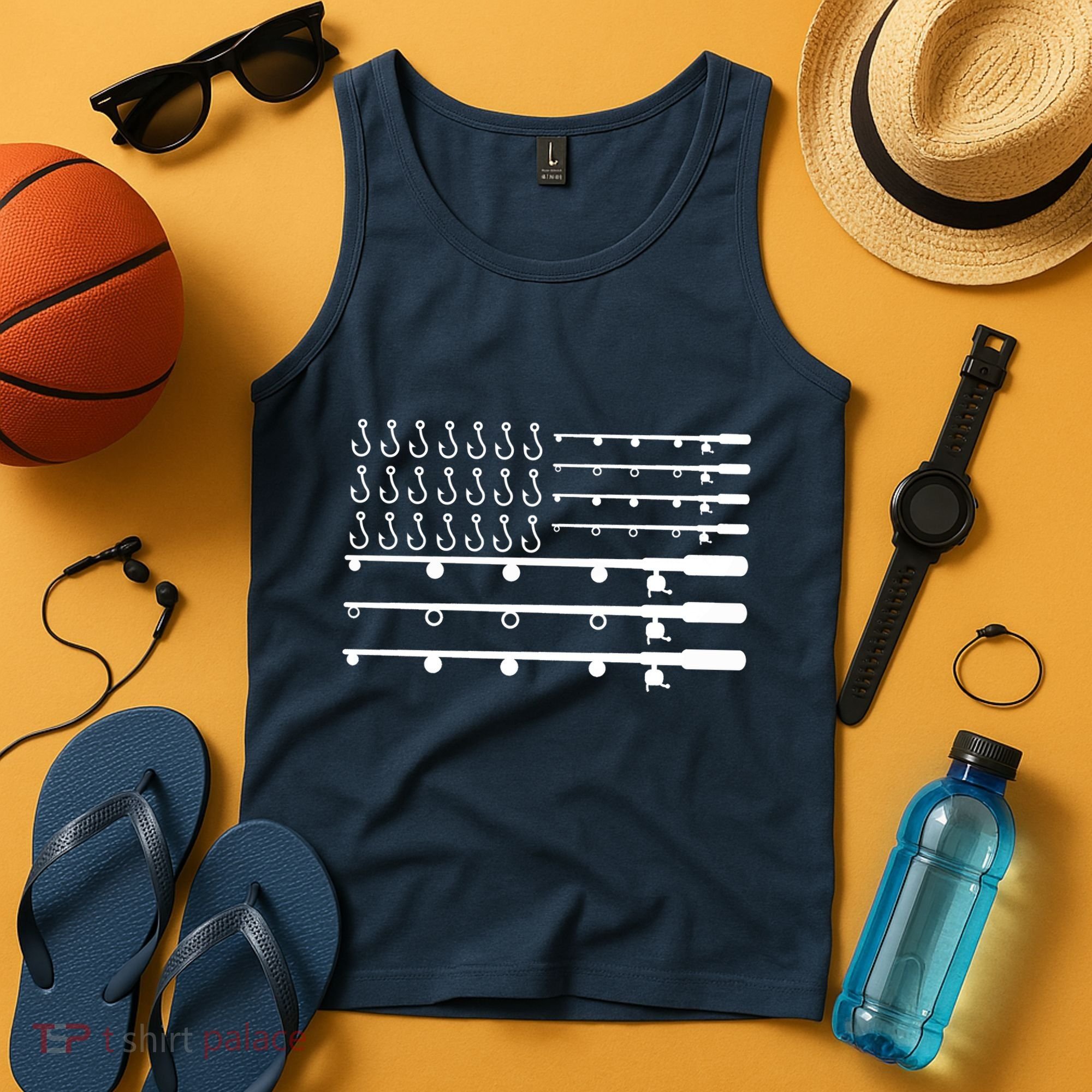 Fishing American Flag Fisherman Rods Tank Top