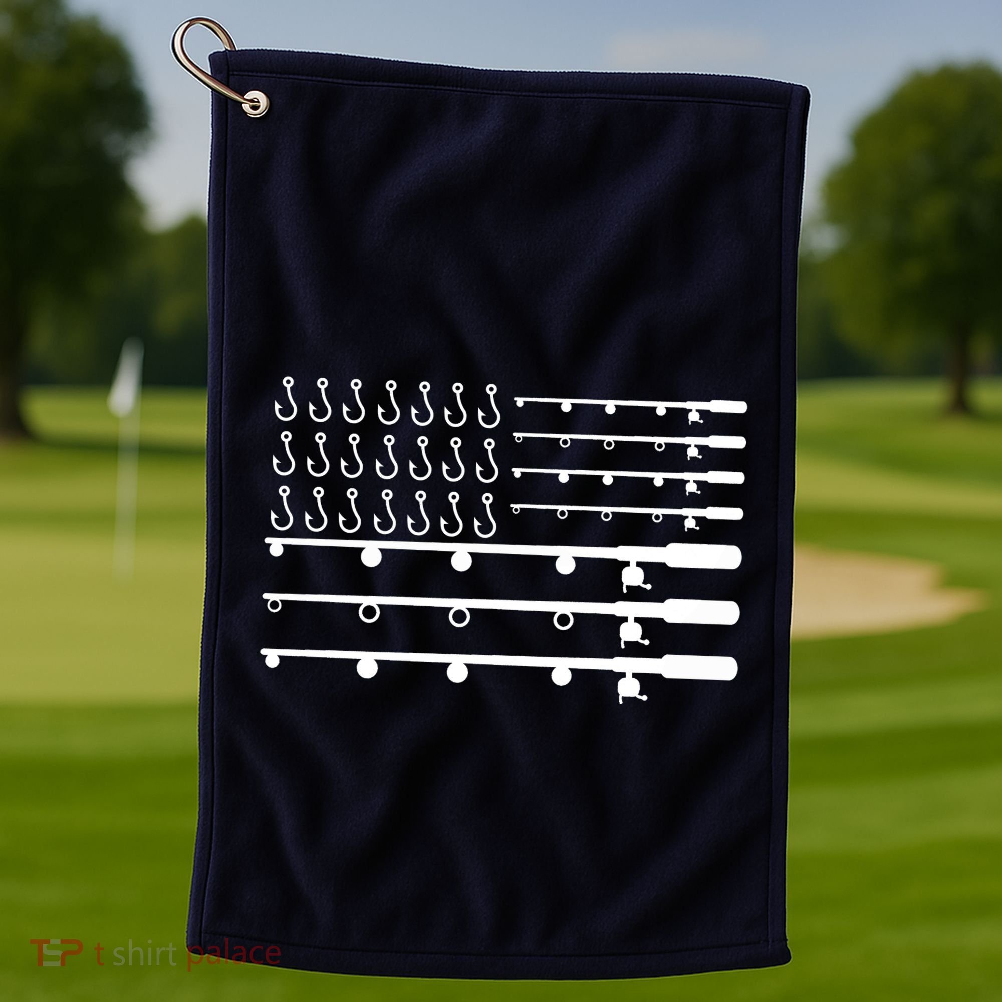 Fishing American Flag Fisherman Rods Golf Towel