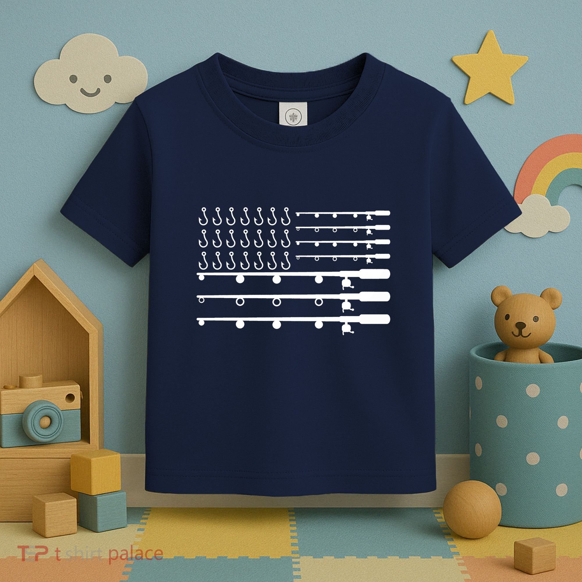 Fishing American Flag Fisherman Rods Toddler T-Shirt