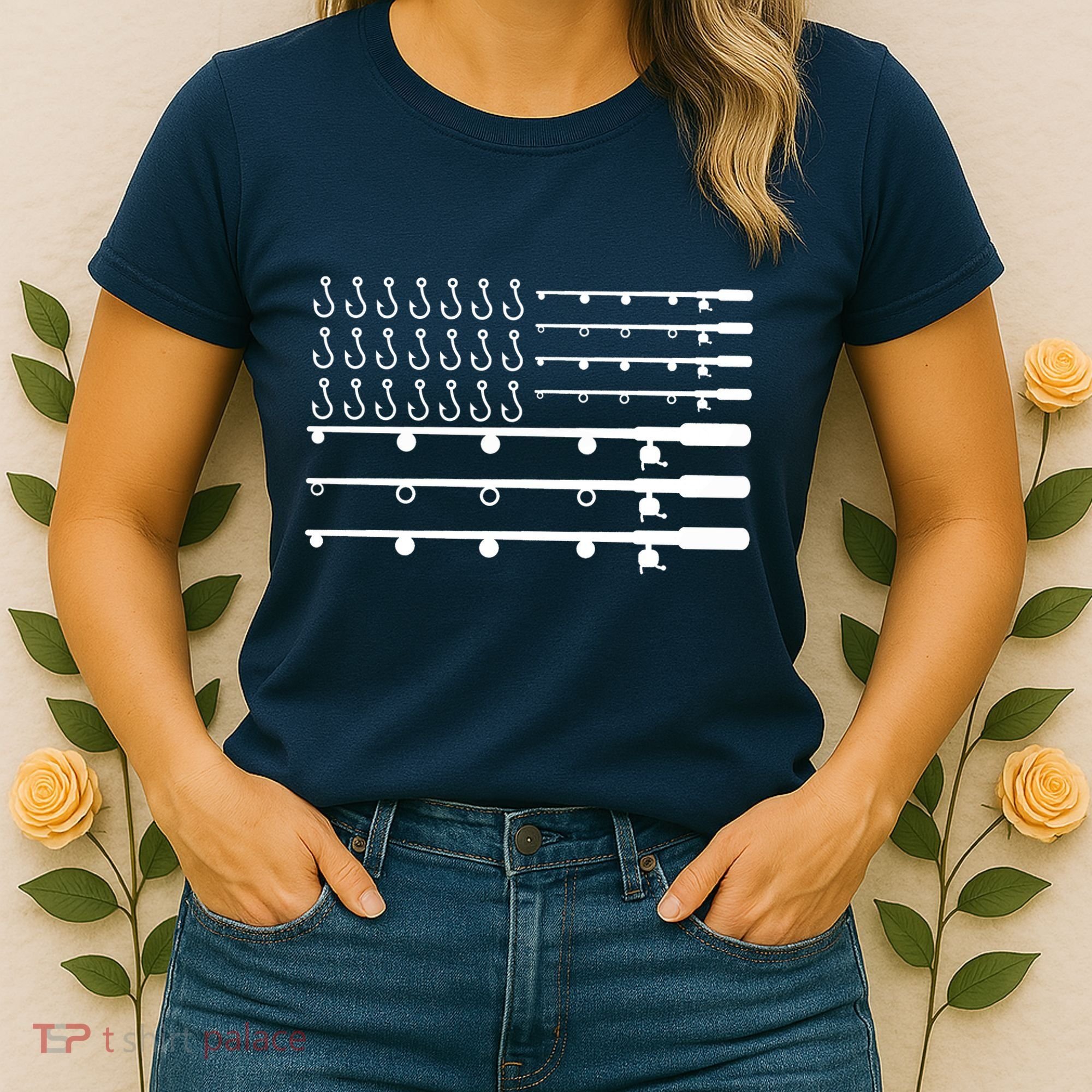 Fishing American Flag Fisherman Rods Women's T-Shirt