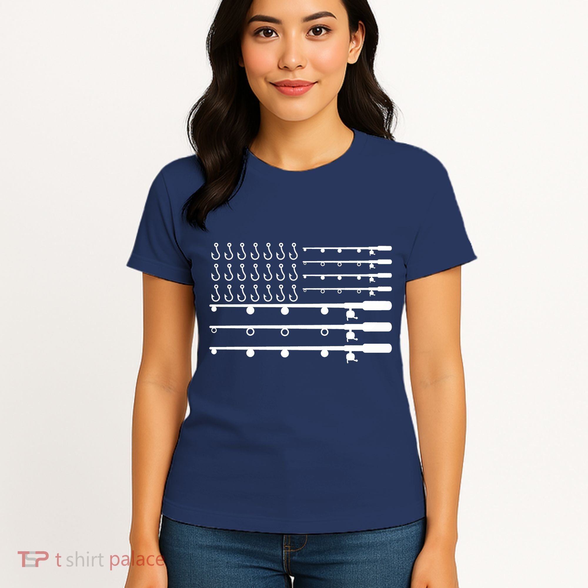 Fishing American Flag Fisherman Rods Women's T-Shirt