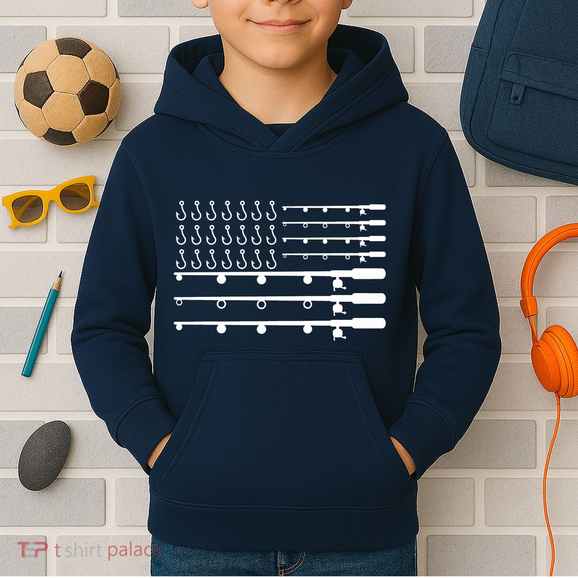 Fishing American Flag Fisherman Rods Kids Hoodie