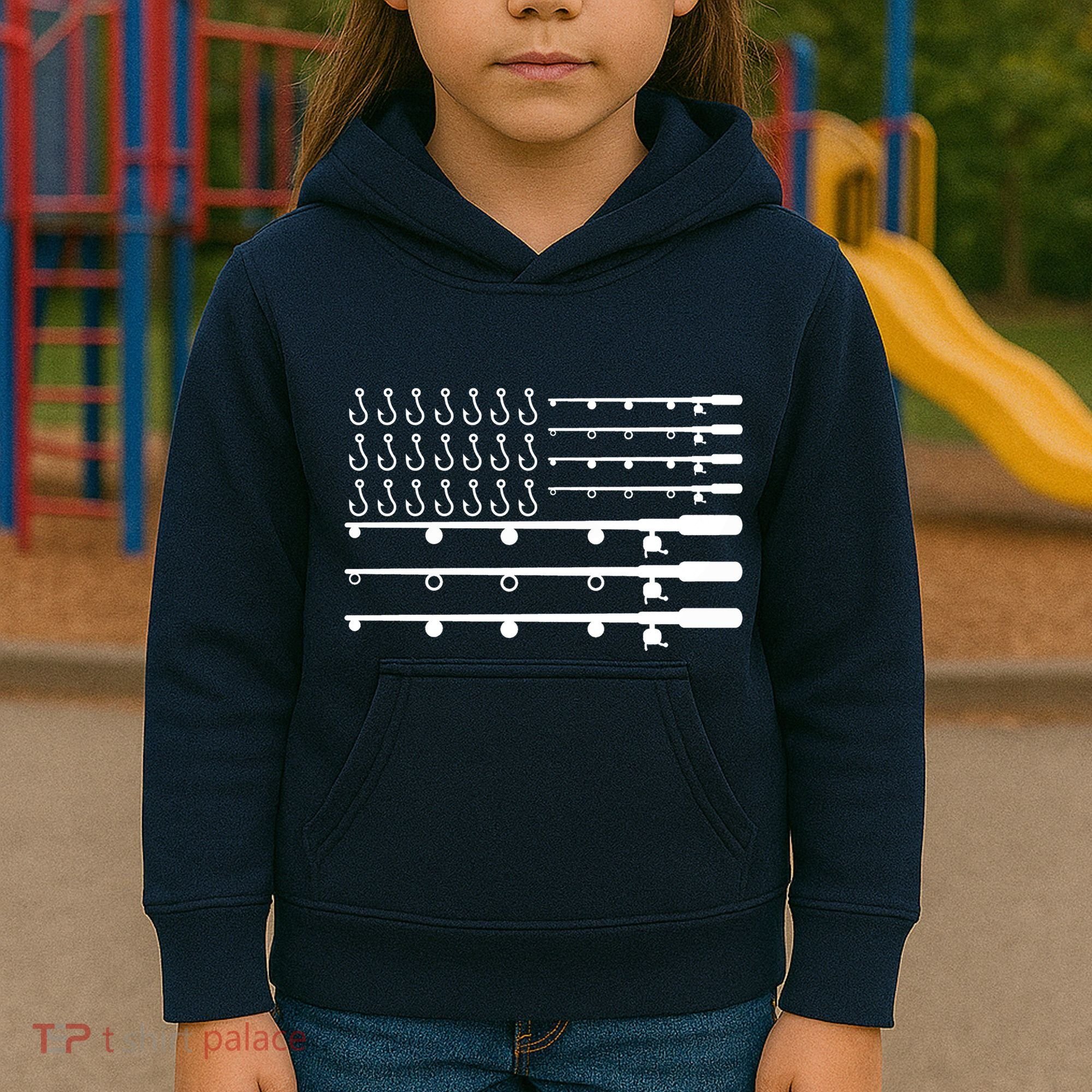 Fishing American Flag Fisherman Rods Kids Hoodie