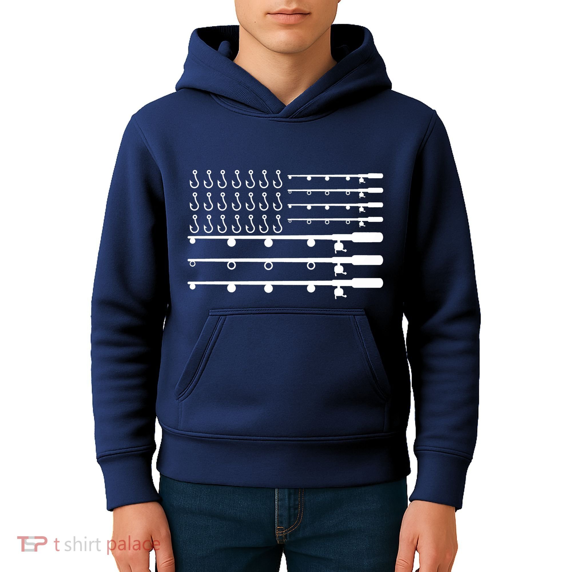 Fishing American Flag Fisherman Rods Kids Hoodie
