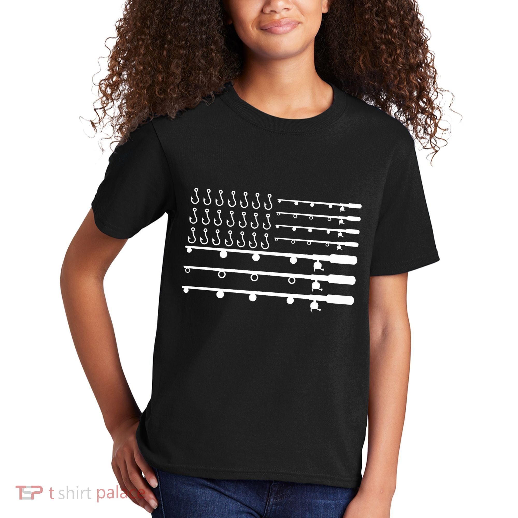 Fishing American Flag Fisherman Rods Kids T-Shirt