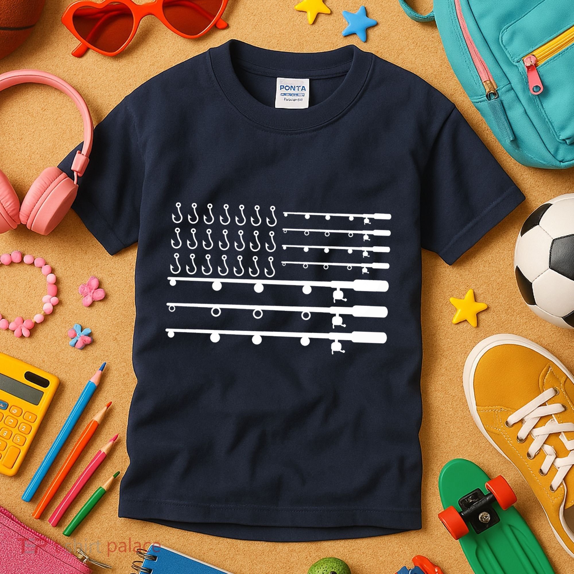 Fishing American Flag Fisherman Rods Kids T-Shirt