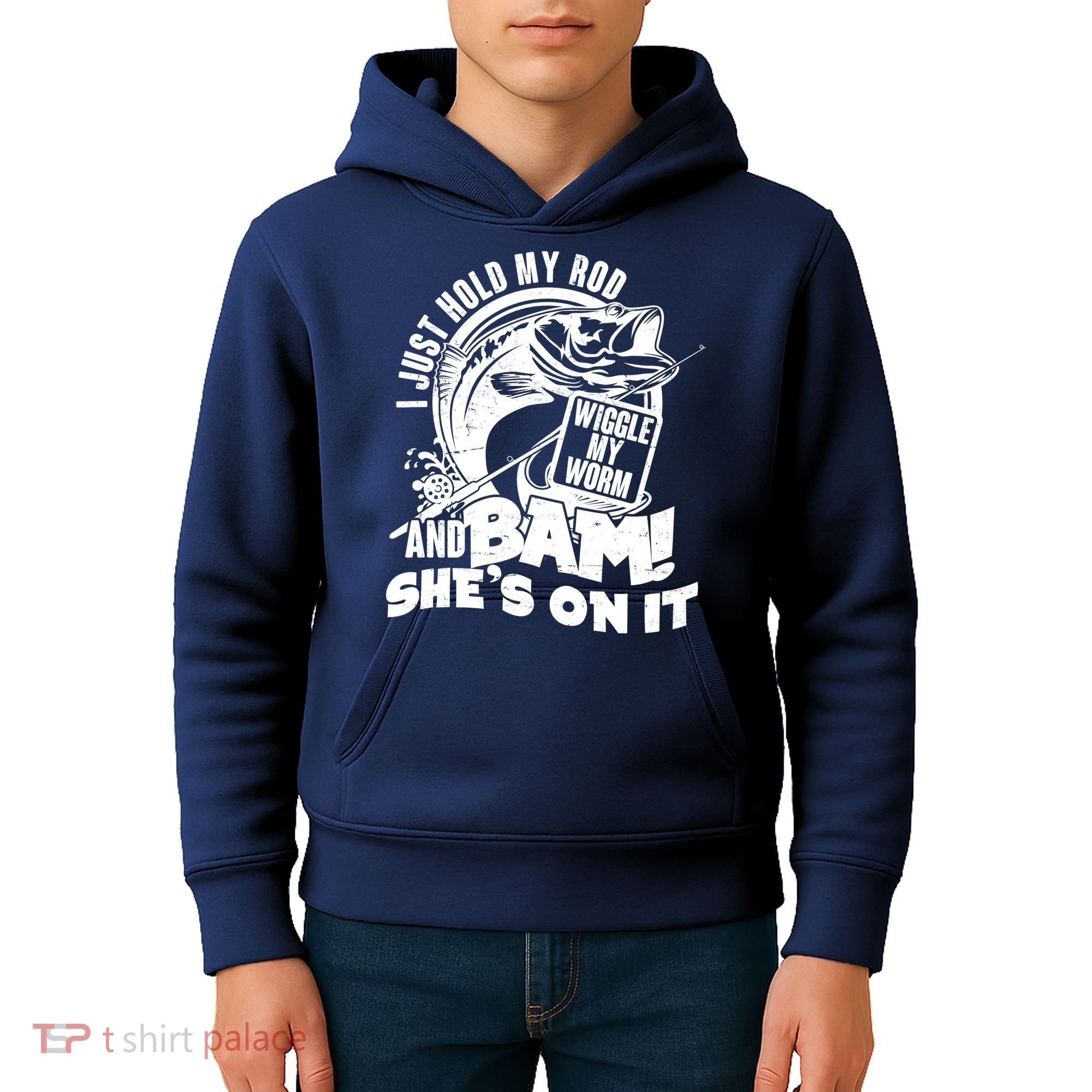 Fishing I Just Hold My Rod And Wiggle My Worm Kids Hoodie